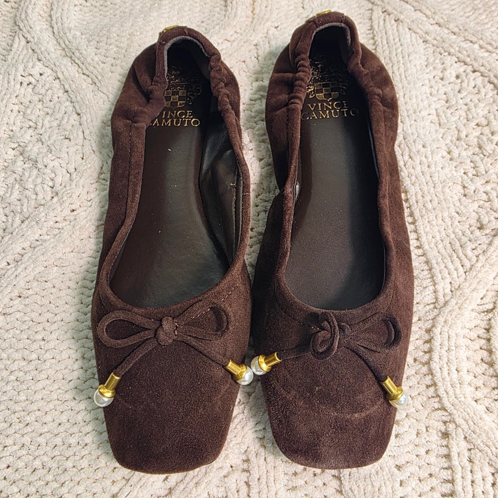Vince Camuto Brown Suede Ballet Flats with Bow